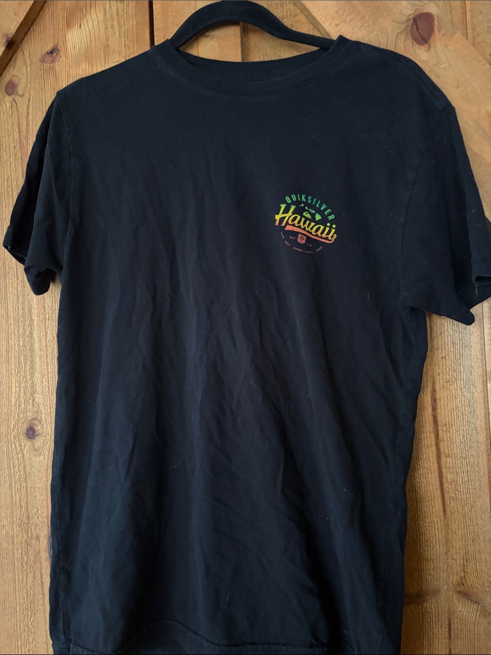 Quiksilver Black Short Sleeve Hawaii Logo Tee with Green & Yellow Print